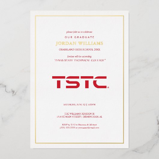 Texas State Technical College Afstuderen Folie Uitnodiging (Voorkant)