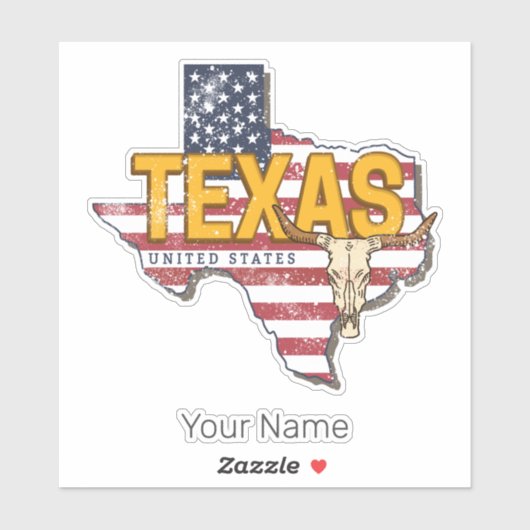 Texas State Verenigde Staten Retrokaart  Verenigde Sticker (Vel)