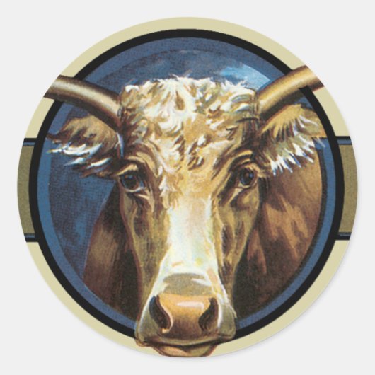 Texas Steer Longhorn Ronde Sticker (Voorkant)