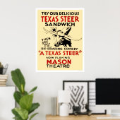 Texas Steer Sandwich 1938 WPA Poster (Thuiskantoor)