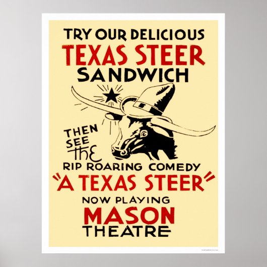 Texas Steer Sandwich 1938 WPA Poster (Voorkant)