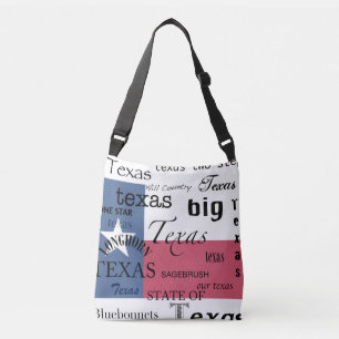 Texas Text Design-with Texas Flag Crossbody Tas