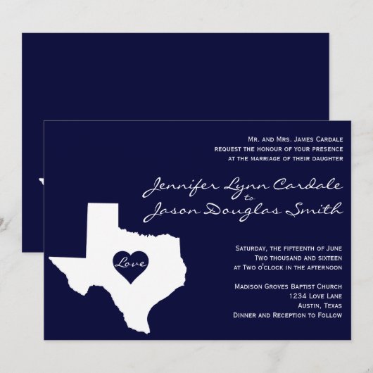 Texas Thleed Navy White Wedding Invitations Kaart (Voorkant / Achterkant)