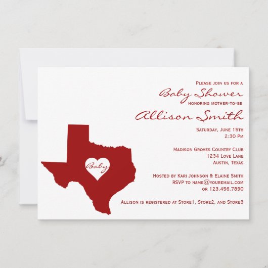 Texas ThMED Red White Baby Shower-uitnodigingen Kaart (Voorkant)