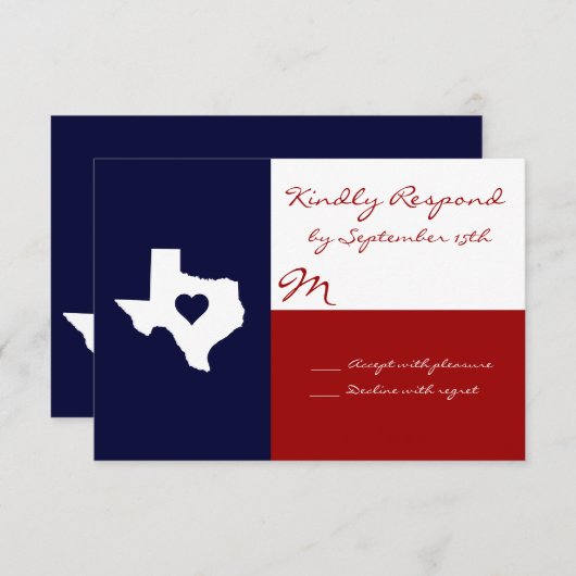 Texas ThMED Red White Blue Weddenschap RSVP-kaarte RSVP Kaartje (Voorkant / Achterkant)