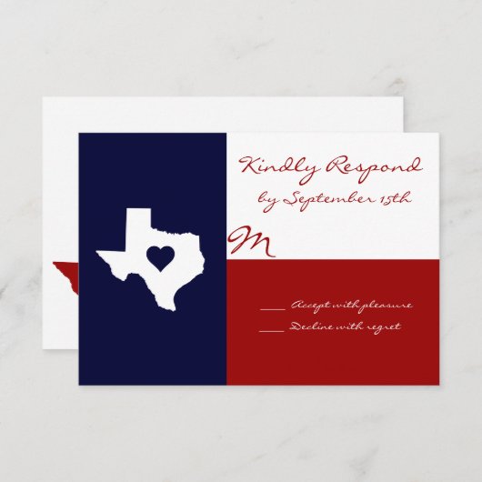 Texas ThMED Red White Blue Weddenschap RSVP-kaarte RSVP Kaartje (Voorkant / Achterkant)