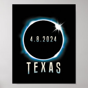 Texas Total Solar Eclipse 2024 Blauw April 8 Manne Poster