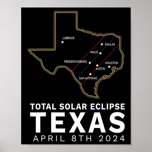 Texas Total Solar Eclipse 2024 pad van totaliteit Poster (Voorkant)