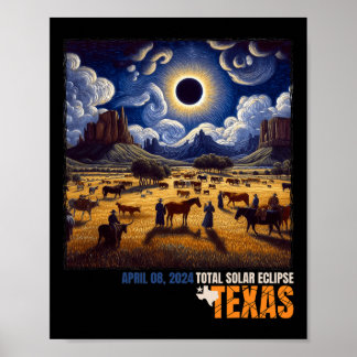 Texas Total Solar Eclipse 8 april 2024 Texas Solar Poster