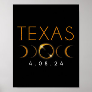 Texas Total Solar Eclipse 8 april 2024 Texas Solar Poster