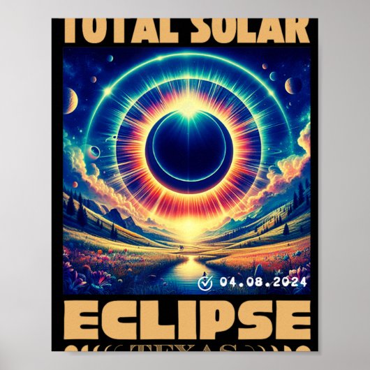 Texas Total Solar Eclipse 8 april 2024 Texas Solar Poster (Voorkant)