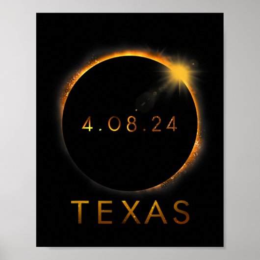 Texas Total Solar Eclipse 8 april 2024 Texas Solar Poster (Voorkant)