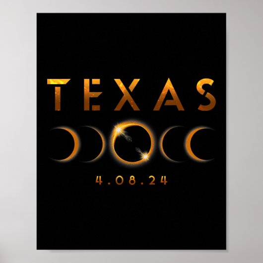 Texas Total Solar Eclipse 8 april 2024 Texas Solar Poster (Voorkant)