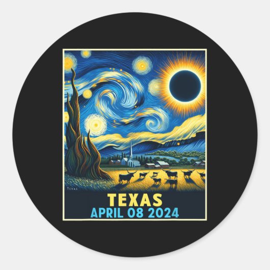 Texas Totale Zonsverduistering 2024 Sterrennacht Ronde Sticker (Voorkant)