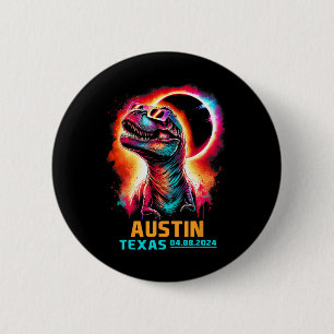 Texas Totale Zonsverduistering 2024 T Rex Dinosaur Ronde Button 5,7 Cm