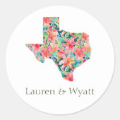 Texas Tropical Bright Botanische Bloemen Bruiloft Ronde Sticker (Voorkant)