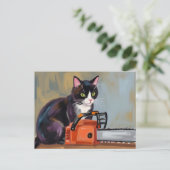 Texas Tuxedo Cat Chainsaw Massacre Funny Halloween Feestdagenkaart (Staand voorkant)