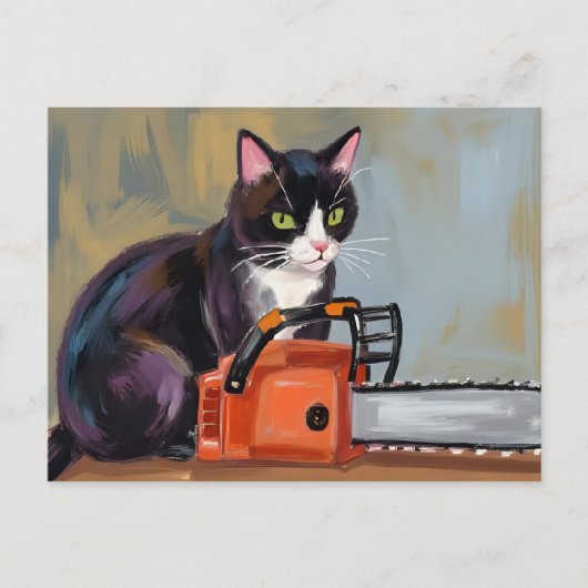 Texas Tuxedo Cat Chainsaw Massacre Funny Halloween Feestdagenkaart (Voorkant)