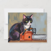 Texas Tuxedo Kat Kettingzaag Slachting Grappig Hal Feestdagenkaart (Voorkant)