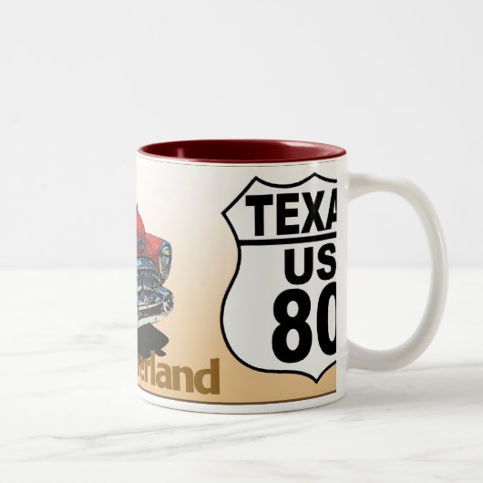 Texas US Route 80 - De Dixie Overland Tweekleurige Koffiemok (Rechts)