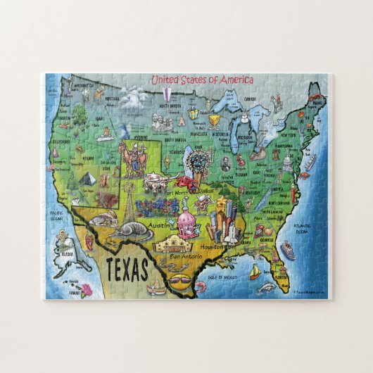 Texas USA Cartoon Map Legpuzzel (Horizontaal)