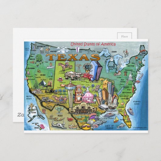 Texas USA Map Briefkaart (Voorkant / Achterkant)
