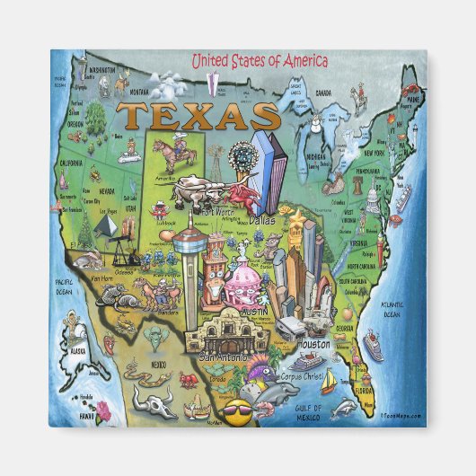 Texas USA Map Magneet (Voorkant)