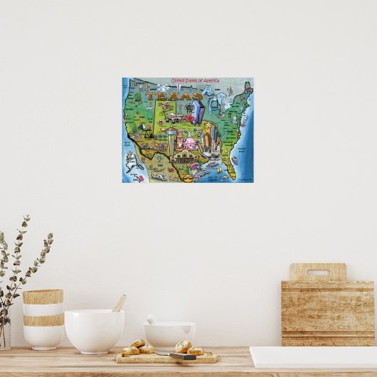 Texas USA Map Poster (Keuken)