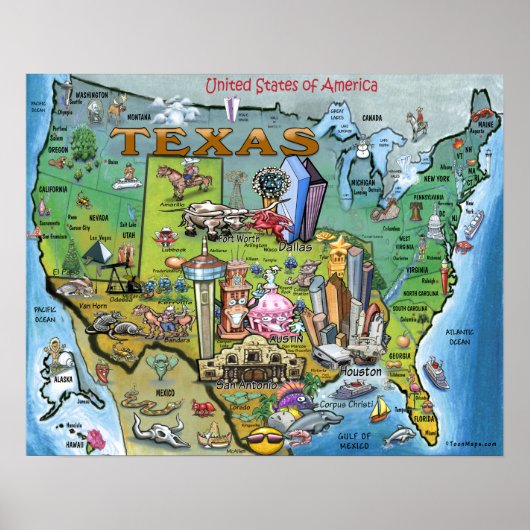 Texas USA Map Poster (Voorkant)