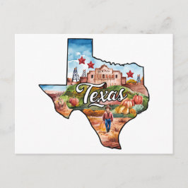 Texas USA Staat Vorm Vintage Waterverf Briefkaart
