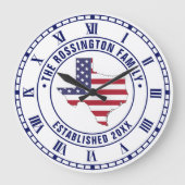 Texas USA Stars Stripes Kaart Familienaam DT ESTD Grote Klok (Voorkant)