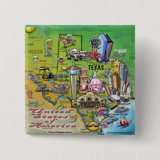 Texas USA Vierkante Button 5,1 Cm (Voorkant)