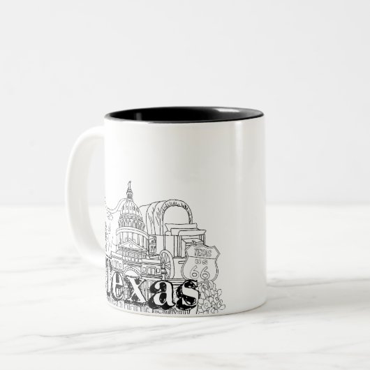 Texas Vakantie Kunst Tekenen Vakantie Kunst Reizen Tweekleurige Koffiemok (Voorkant links)