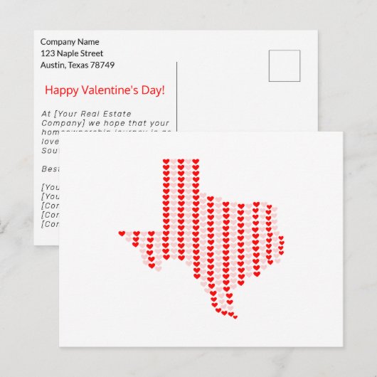 Texas ♥ Valentijnsdag Realtor Marketing Briefkaart (Voorkant / Achterkant)
