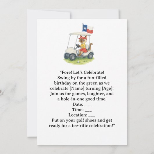 Texas Verjaardag Thema voor GOLFER Cat Lovers Kaart (Achterkant)