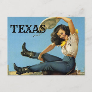 TEXAS Vintage reismeisje Briefkaart