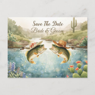 Texas Vissen Trouwen Save the Date Cowboy  Briefkaart