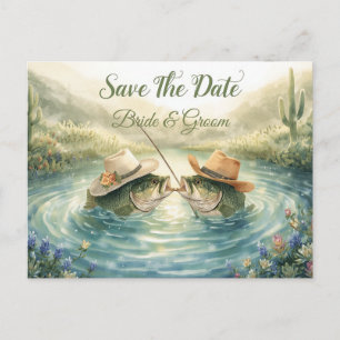 Texas Vissen Trouwen Save the Date Cowboy  Briefkaart