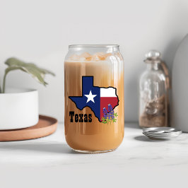 Texas Vlag & Bloem Bluebonnet met Aangepaste Naam Blikvorm Glas