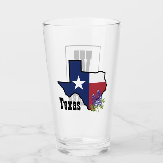Texas Vlag & Bloem Bluebonnet met Aangepaste Naam Glas (Voorkant)