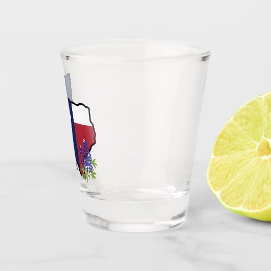Texas Vlag & Bloem Bluebonnet met Aangepaste Naam Shot Glas (Rechts)