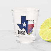 Texas Vlag & Bloem Bluebonnet met Aangepaste Naam Shot Glas (Voorkant)
