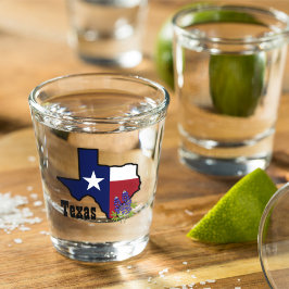 Texas Vlag & Bloem Bluebonnet met Aangepaste Naam Shot Glas