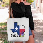 Texas Vlag & Bloem Bluebonnet met Aangepaste Naam Tote Bag