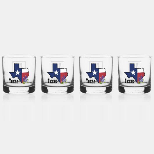 Texas Vlag & Bloem Bluebonnet met Aangepaste Naam Whisky Glas (Voorkant)