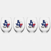 Texas Vlag & Bloem Bluebonnet met Aangepaste Naam Wijnglas Zonder Voet (Voorkant)