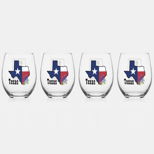 Texas Vlag & Bloem Bluebonnet met Aangepaste Naam Wijnglas Zonder Voet (Voorkant)