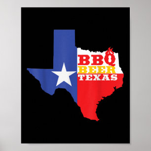 Texas Vlag Kaart Zomer Barbecue Grappig Bier BBQ L Poster