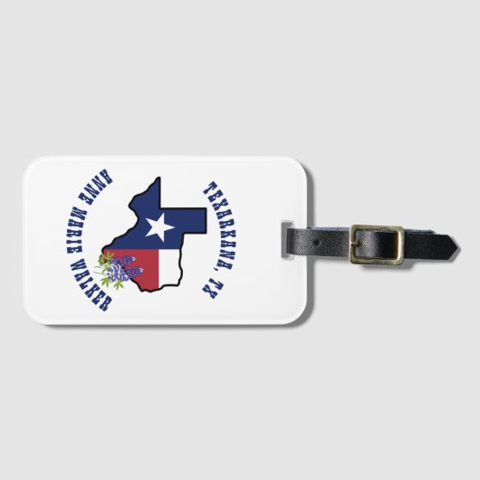 Texas Vlag met State Flower Bluebonnet Custom Bagagelabel (Voorkant (horizontaal))