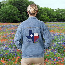 Texas Vlag met State Flower Bluebonnet Custom Denim Jacket